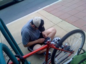 Daniel's fixing my bike