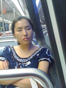 Taking a nap on the metro
